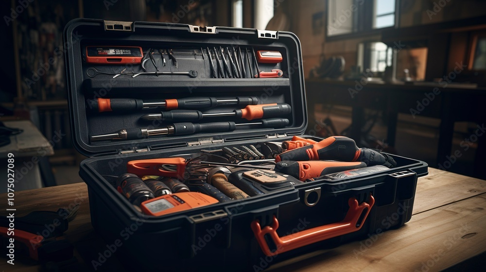 A photo of a toolbox filled with electrician A photo of a toolbox filled with electrician