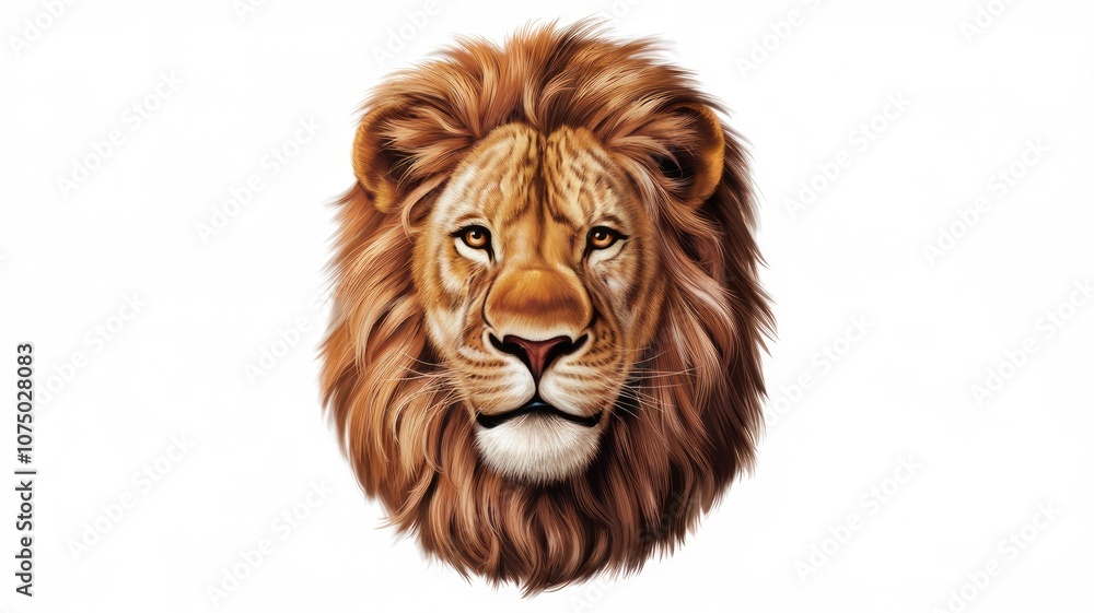 Close up portrait of a lions face with a majestic mane Close up portrait of a lions face with a majestic mane