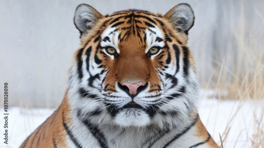 Close up portrait of a majestic Siberian tiger with piercing gaze. Close up portrait of a majestic Siberian tiger with piercing gaze.