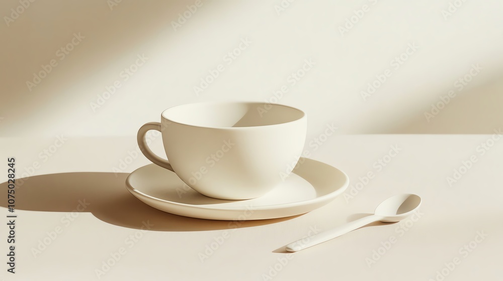 Obraz premium Minimalist white cup on a simple plate.
