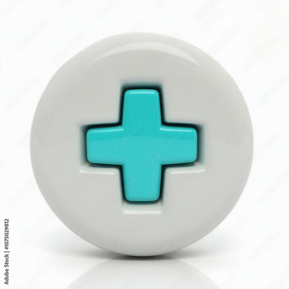 The turquoise plus symbol stands out prominently on a white circular backdrop, enhancing visibility. The turquoise plus symbol stands out prominently on a white circular backdrop, enhancing visibility.