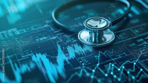 Stethoscope on the background of a financial chart. 3d rendering - Generated AI