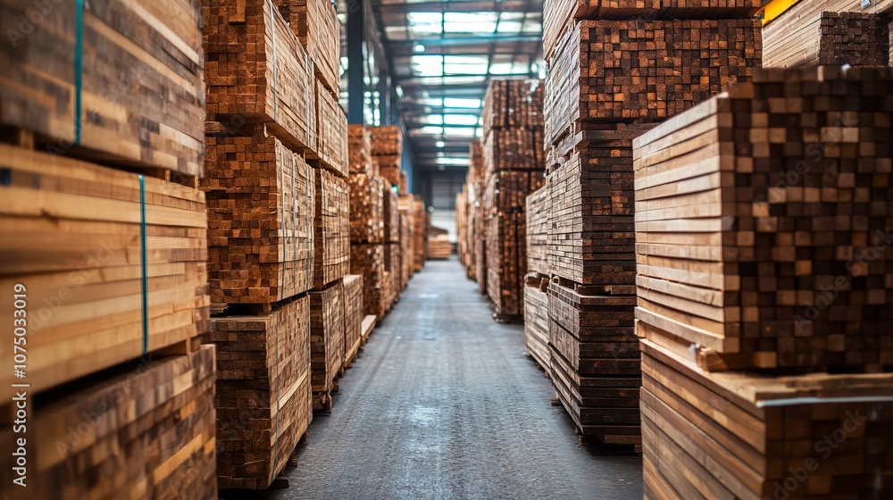 A row of wooden stacked in a store or warehouse A row of wooden stacked in a store or warehouse