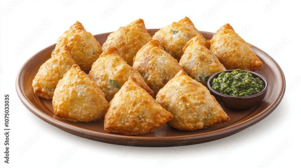 Crispy Golden Samosas on Traditional Plate Crispy Golden Samosas on Traditional Plate