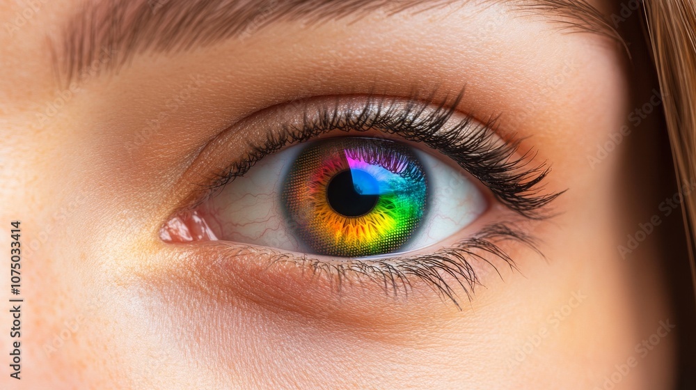 Obraz premium Women in a kadrze, with profiles visible, on a tan background. The color pattern on his t-shirt adds a special character.