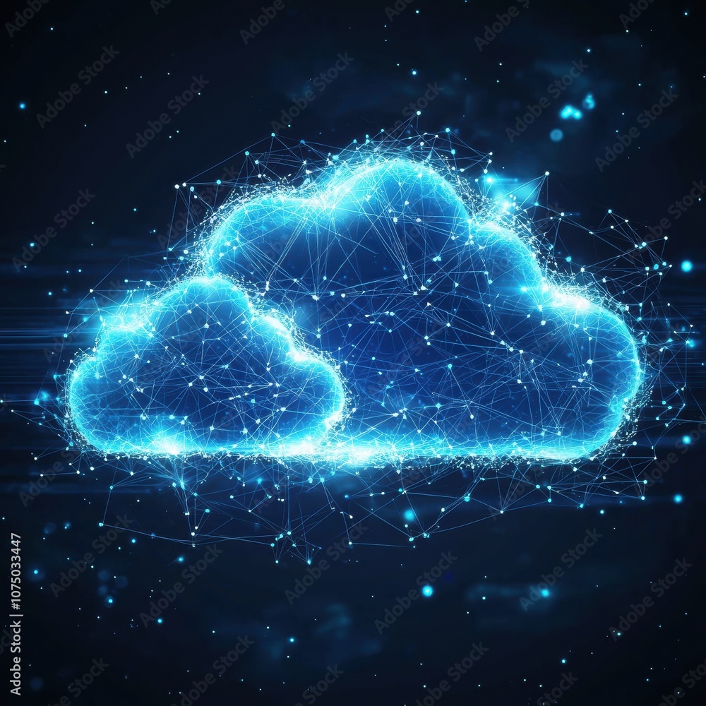 Glowing digital cloud computing representing internet technology and data storage Glowing digital cloud computing representing internet technology and data storage