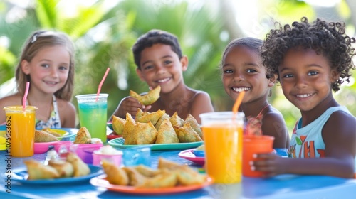 Kids Enjoying Samosas During Fun Picnic