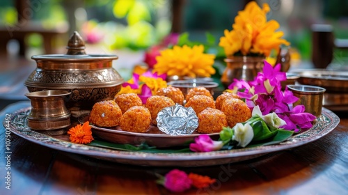 Decorated Ladoos with Edible Silver Leaf photo