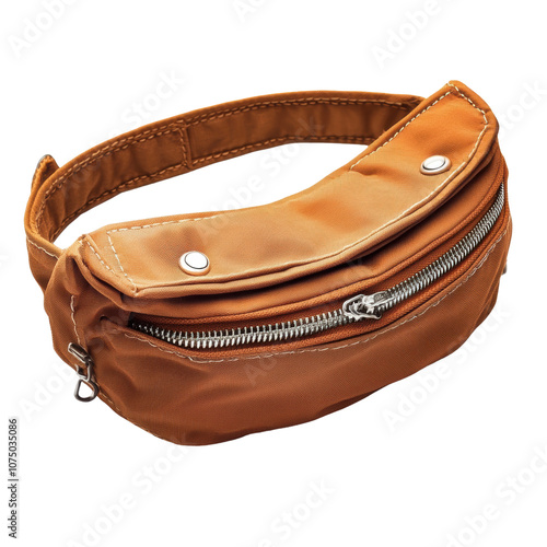 Stylish Tan Fanny Pack with Zip Closure on a white background. photo