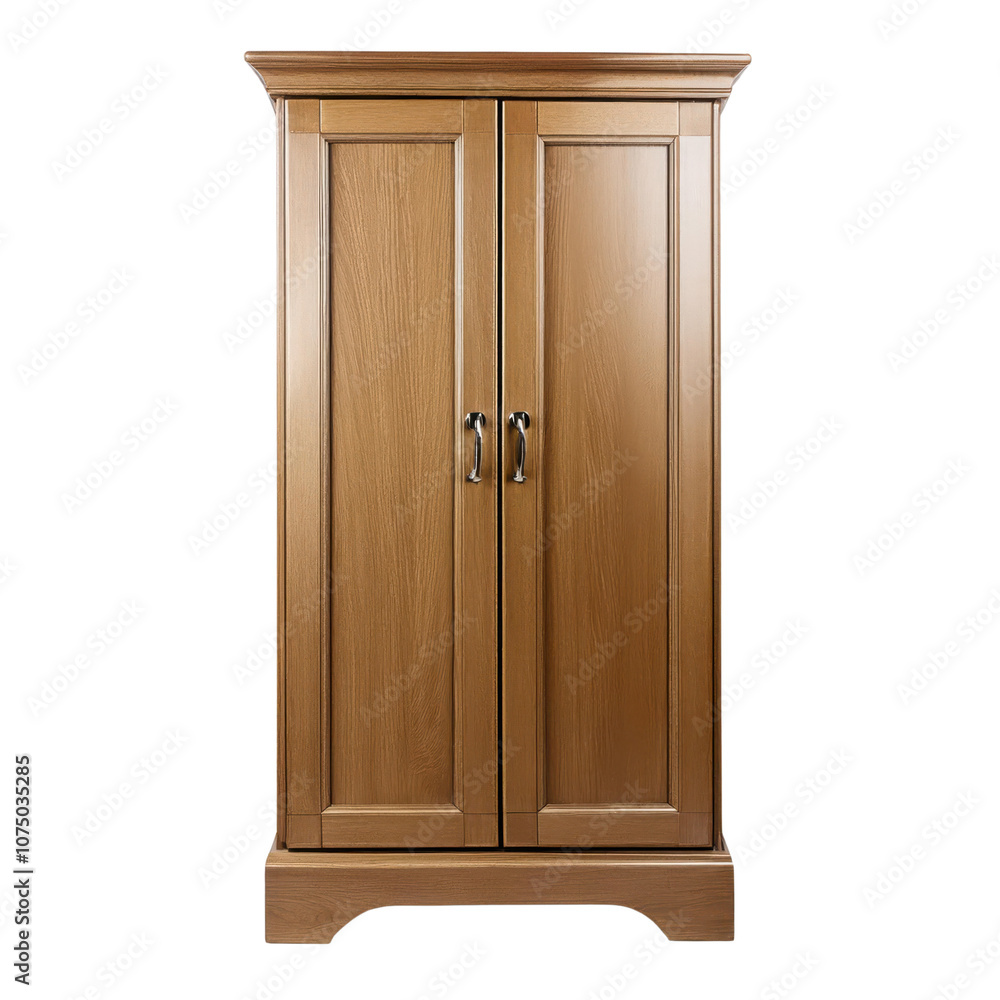 Elegant wooden wardrobe with classic design and sleek finish in a modern setting, transparent background Elegant wooden wardrobe with classic design and sleek finish in a modern setting, transparent background