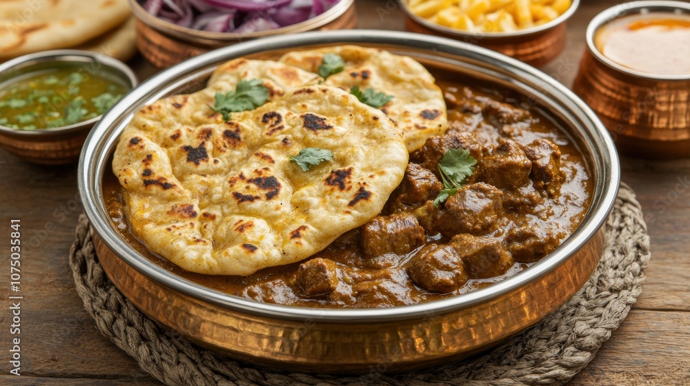Delicious Naan Bread with Rich Curry Dish Delicious Naan Bread with Rich Curry Dish