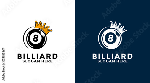 Billiard Crown logo design vector. Sport poolroom logo design. Billiards logo template.