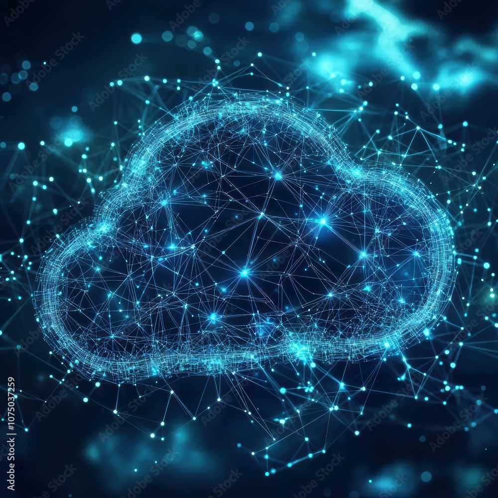 Cloud computing technology: glowing digital network connections on dark background Cloud computing technology: glowing digital network connections on dark background