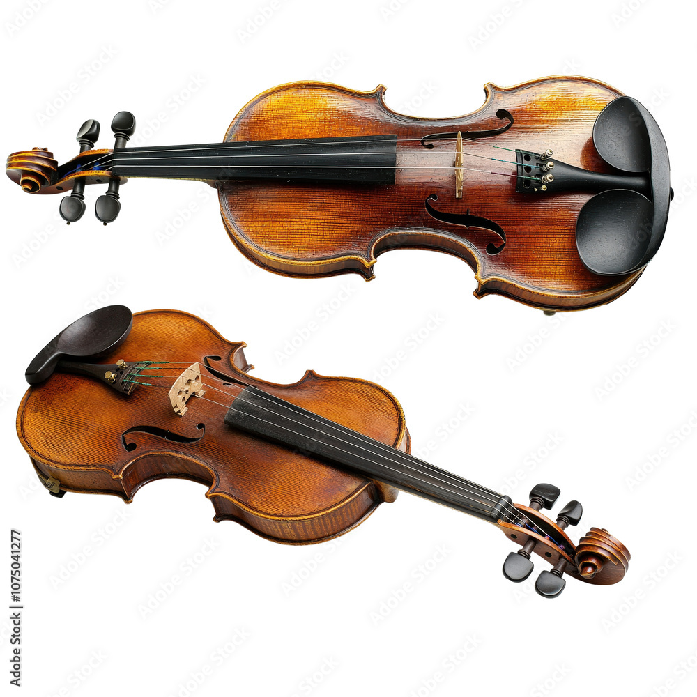 Fototapeta premium Two classic violins on a white isolated background.