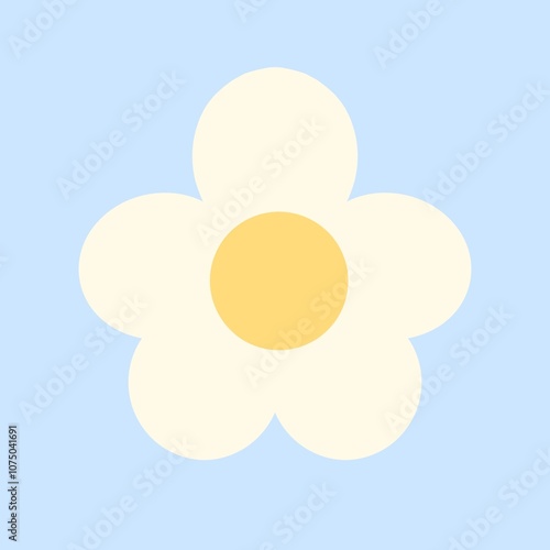 a white flower with yellow center on a blue background