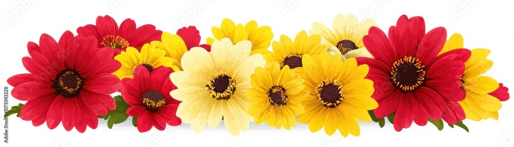 A vibrant arrangement of red, yellow, and cream flowers ideal for backgrounds, decorations, or seasonal themes, adding a touch of nature and beauty. A vibrant arrangement of red, yellow, and cream flowers ideal for backgrounds, decorations, or seasonal themes, adding a touch of nature and beauty.