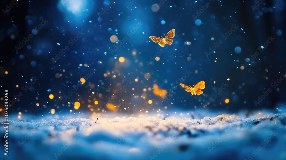 Magical Snowfall with Fireflies in a Winter Wonderland Magical Snowfall with Fireflies in a Winter Wonderland
