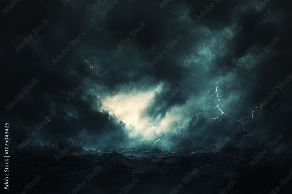Ominous Stormy Sky with Lightning Over the Ocean. AI generated illustration Ominous Stormy Sky with Lightning Over the Ocean. AI generated illustration
