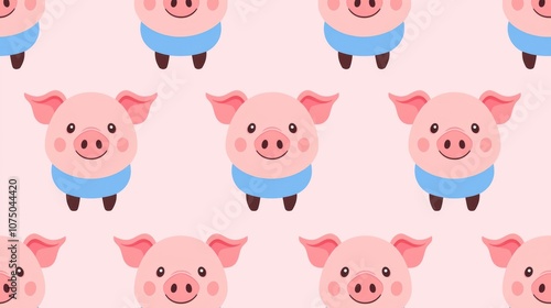 Wallpaper Mural Cute cartoon pig pattern with playful designs on a soft pink background, perfect for children's projects, fabric designs, and playful decor. Torontodigital.ca