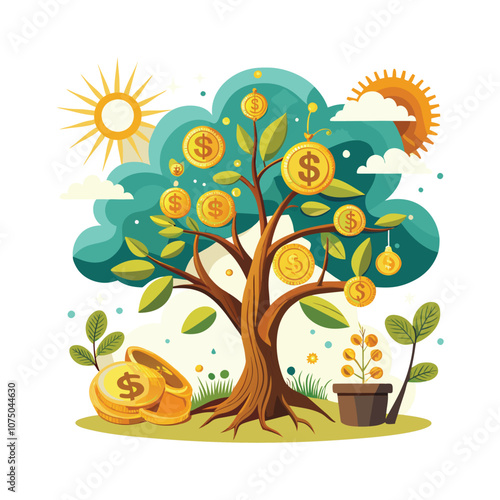 A Bountiful Future flat Illustration. Finance Illustration clipart Vector Design