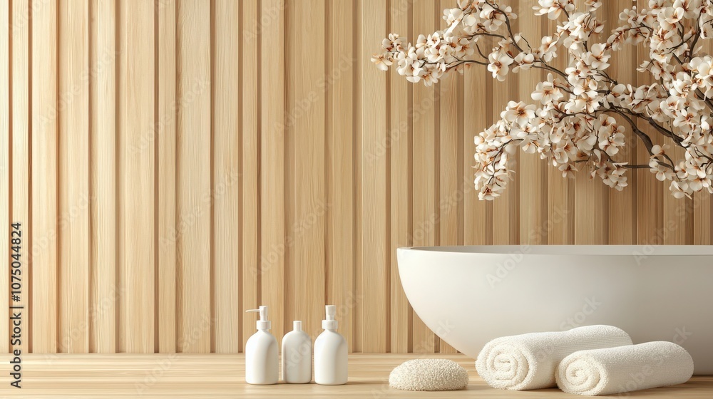 Spa Bathroom with Bathtub and White Towels. Spa Bathroom with Bathtub and White Towels.