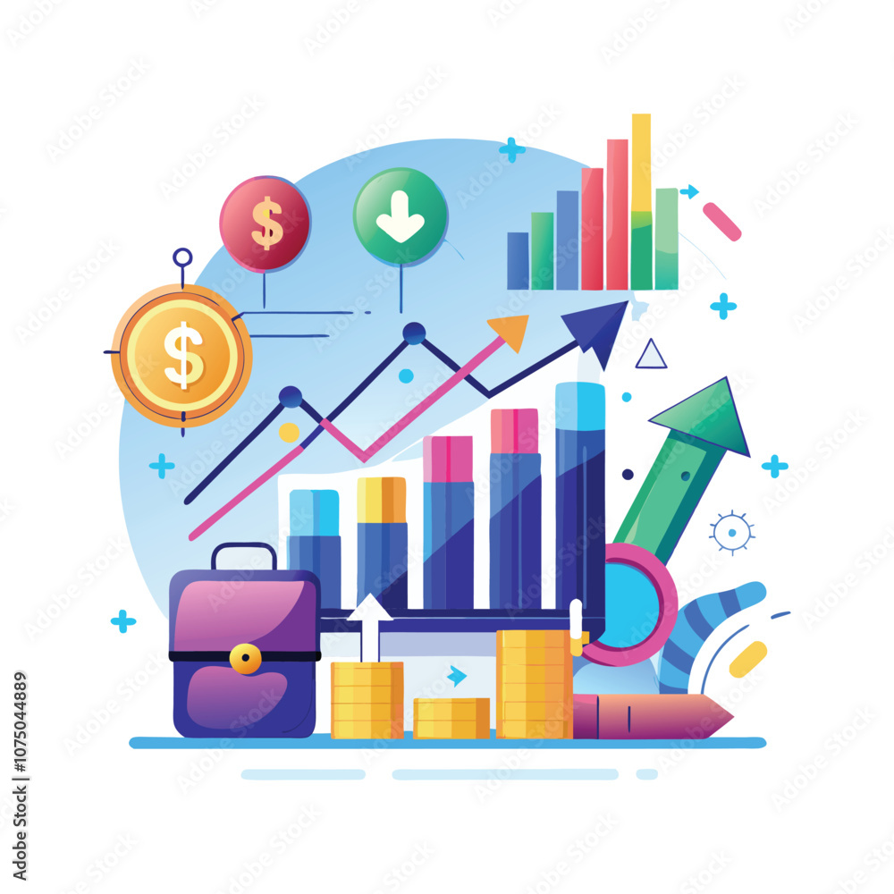 Business Growth Chart Flat Illustration. Finance Illustration clipart Vector Design Business Growth Chart Flat Illustration. Finance Illustration clipart Vector Design