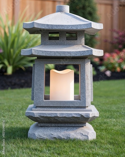 Garden stone lantern with Japanese influence perfect for Zen spaces photo