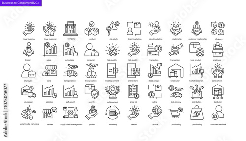 line icon collection, business to consumer icon ( B2C )