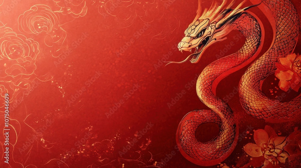 Chinese New Year Year of the Snake Background with Open Space for Text Chinese New Year Year of the Snake Background with Open Space for Text