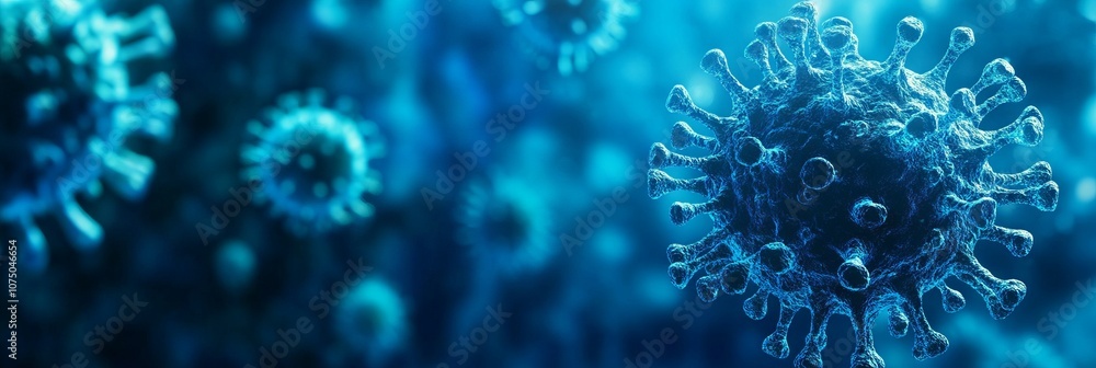 Close-Up of Ultra-Realistic Coronavirus with Blue Background. AI generated illustration