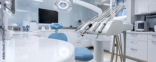 Modern Dental Chair and Equipment in a Clean Clinic.