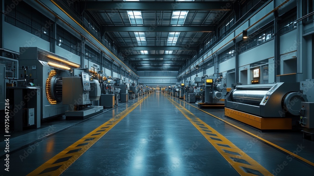 Industrial facility with machines and equipment in a spacious layout. Industrial facility with machines and equipment in a spacious layout.