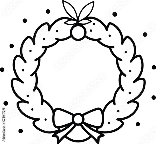 hand drawn christmas wreath, line art Christmas wreath vector