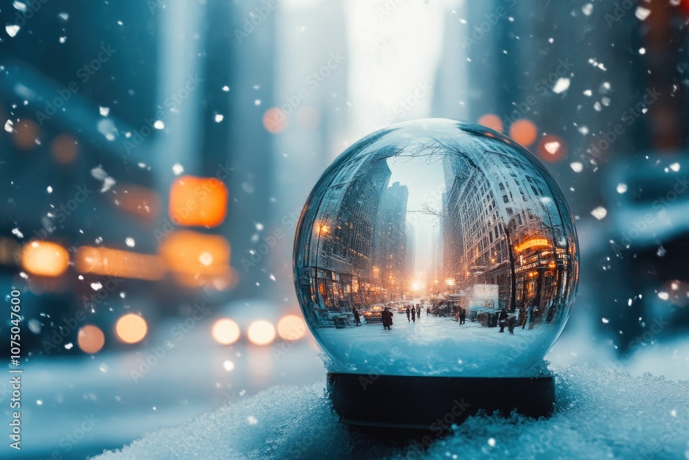 Lonely Urban Landscape in Snow Globe Lonely Urban Landscape in Snow Globe