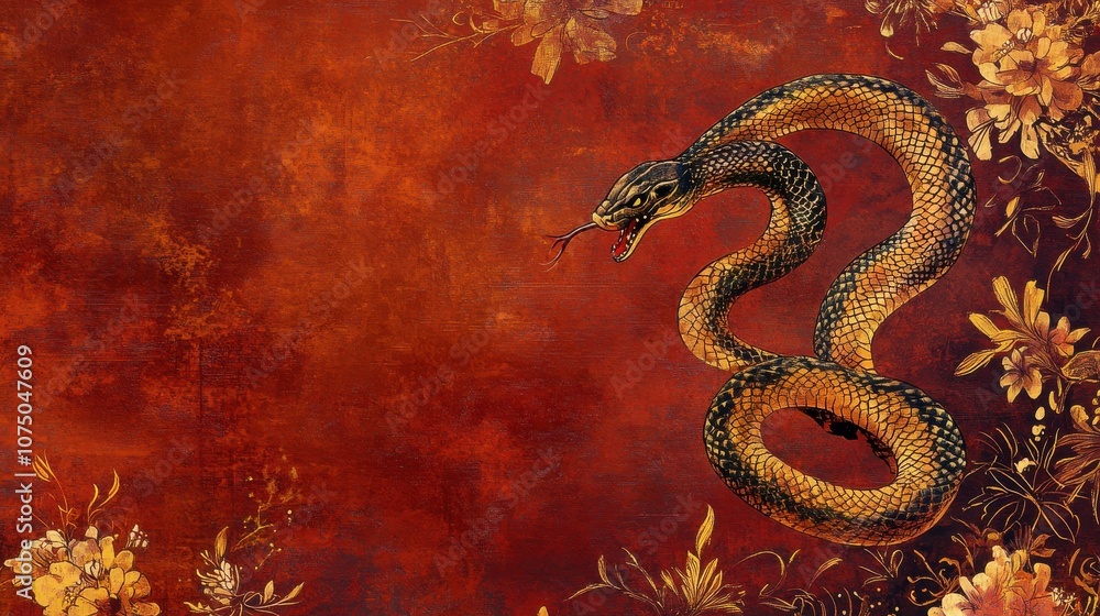 Chinese New Year Year of the Snake Background with Open Space for Text Chinese New Year Year of the Snake Background with Open Space for Text