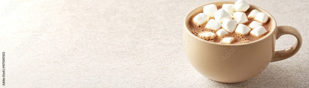 A cozy cup of hot chocolate topped with fluffy marshmallows. A cozy cup of hot chocolate topped with fluffy marshmallows.