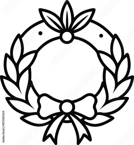 hand drawn christmas wreath, line art Christmas wreath vector