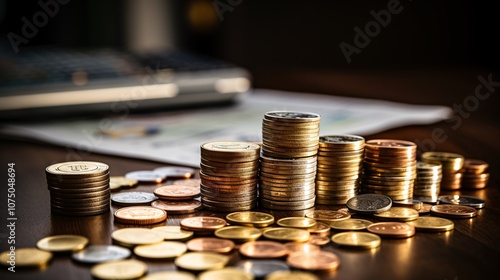 Wallpaper Mural Coins and financial charts on a desk, representing the impact of inflation on investments Torontodigital.ca