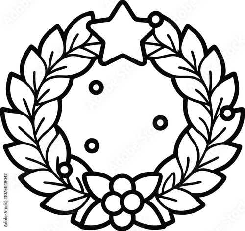 hand drawn christmas wreath, line art Christmas wreath vector