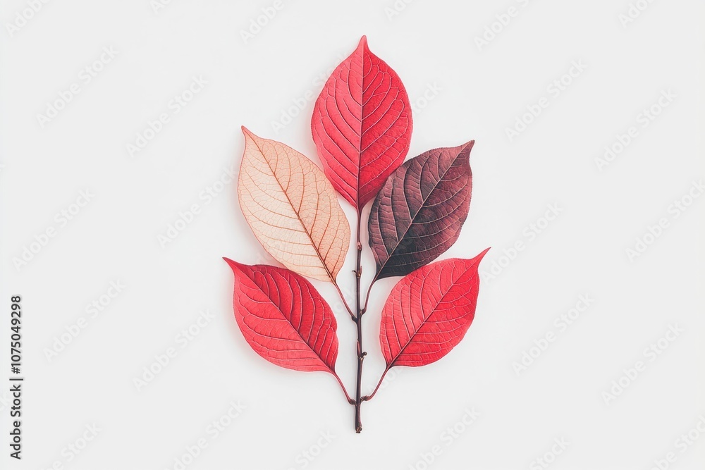 Obraz premium A collection of vibrant red leaves arranged artistically on a light background, showcasing nature's beauty and the transition of seasons.