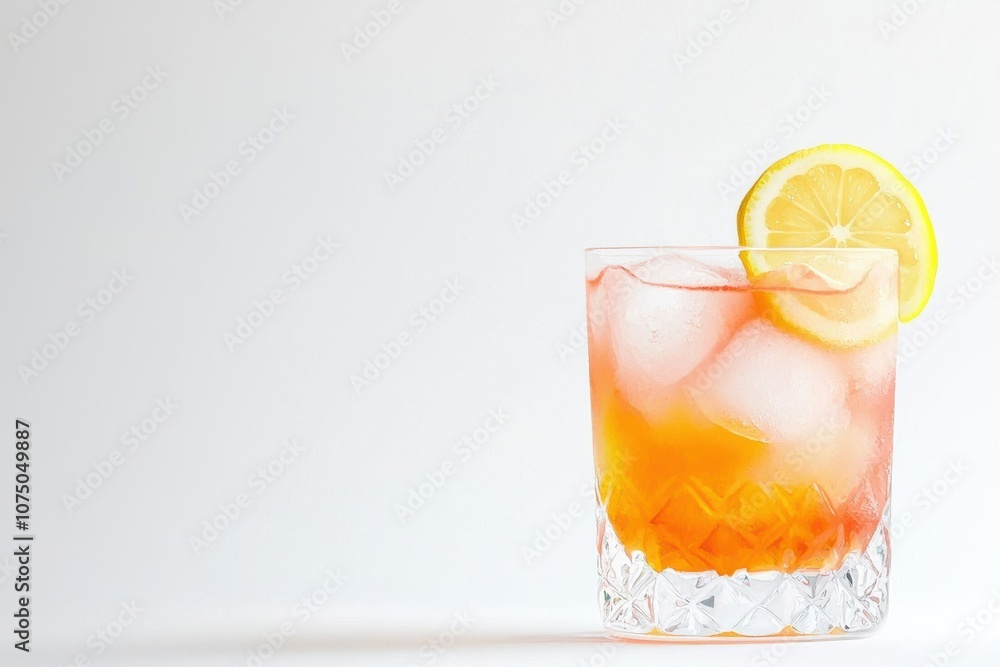 Refreshing cocktail with ice, garnished with a slice of lemon, perfect for summer parties or social gatherings. Refreshing cocktail with ice, garnished with a slice of lemon, perfect for summer parties or social gatherings.