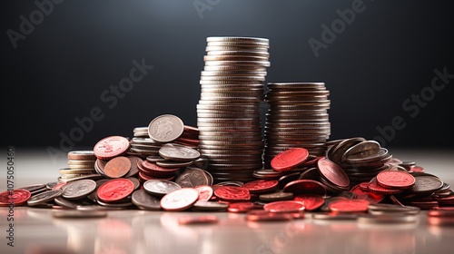 A pile of coins with a red downward arrow, indicating the negative impact of inflation
