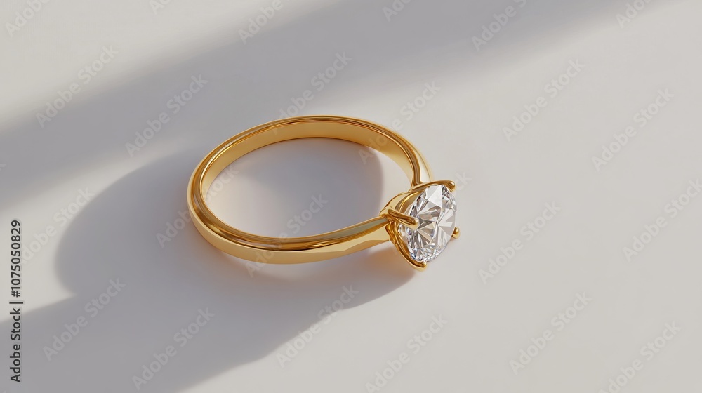 Minimalist Golden Engagement Ring with Diamond, Ultra-Realistic. AI generated illustration Minimalist Golden Engagement Ring with Diamond, Ultra-Realistic. AI generated illustration