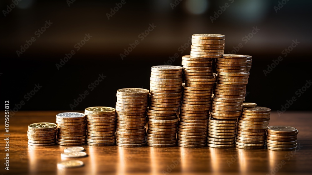 Coins arranged in the shape of an upward graph, illustrating financial growth Coins arranged in the shape of an upward graph, illustrating financial growth