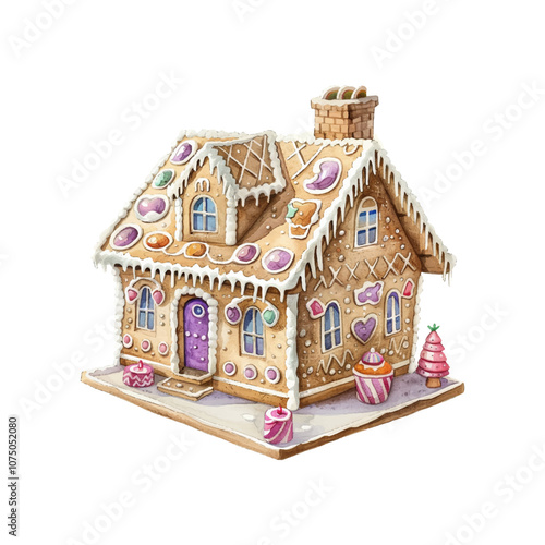 christmas gingerbread house vector illustration in watercolor style