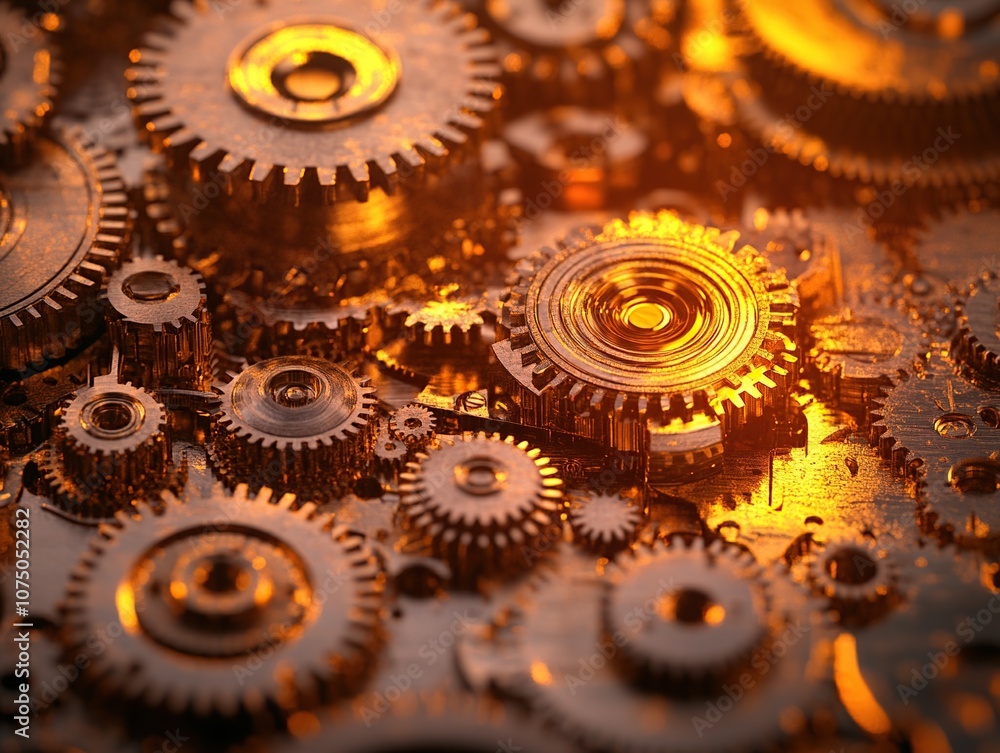 A macro photograph of intricate clock gears and cogs interlocking ...