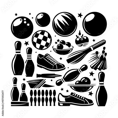 Bowling sports elements set silhouette Bowling ball and pins icon vector illustration