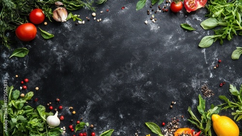 Wallpaper Mural Flat lay of fresh vegetables and herbs on dark background with copy space Torontodigital.ca