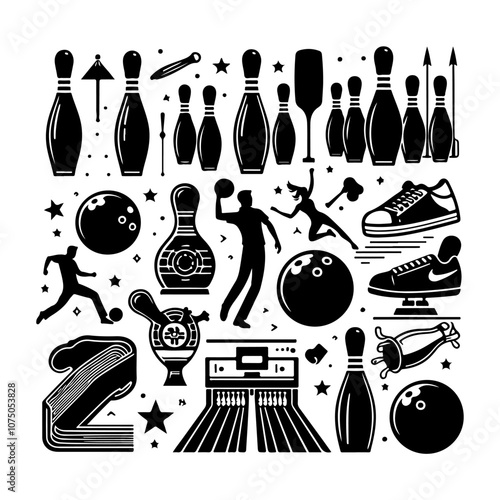 Bowling sports elements set silhouette Bowling ball and pins icon vector illustration