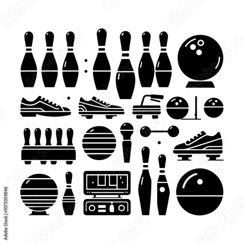 Bowling sports elements set silhouette Bowling ball and pins icon vector illustration